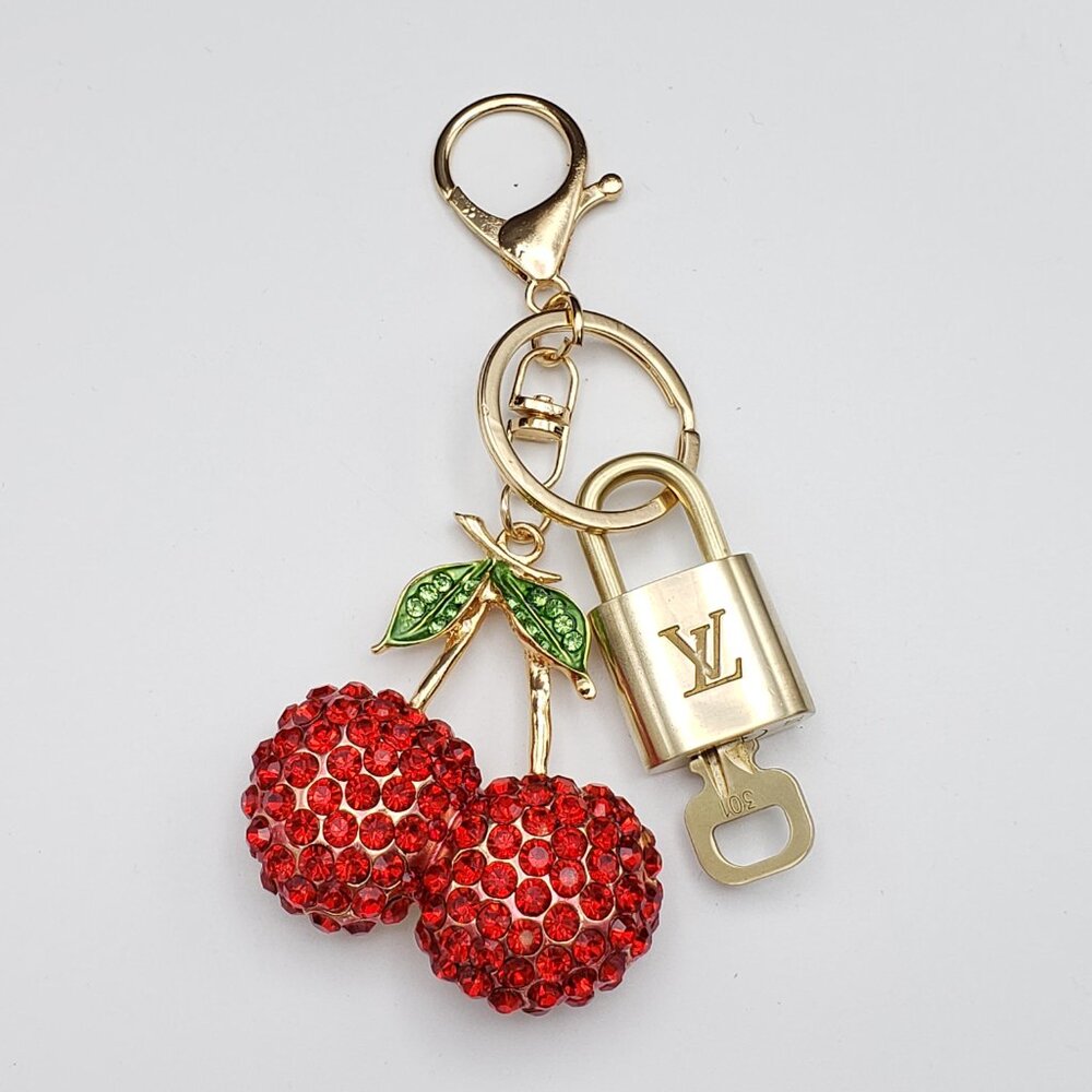 LV Gold Padlock Authentic 🔑 Luxury Bag Charm w/ Unbranded Fruit Keychain